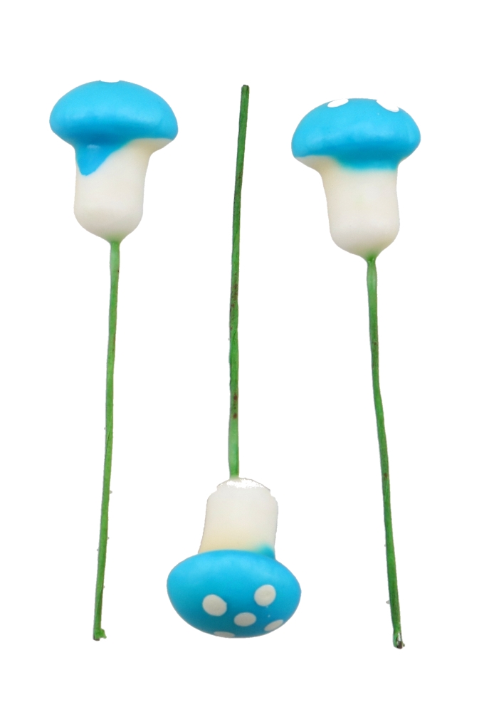 Kado Decoratie Paddenstoel Blauw 1.5cm Met IJzerdraad 100stuks