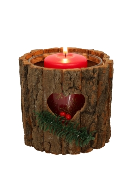 Kandelaar Wood Christmas Met Glazen kaarsenhouder 12cm x 15cm 12stuks