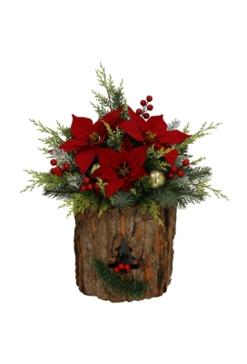 Kandelaar Wood Christmas Met Glazen kaarsenhouder 12cm x 15cm 12stuks