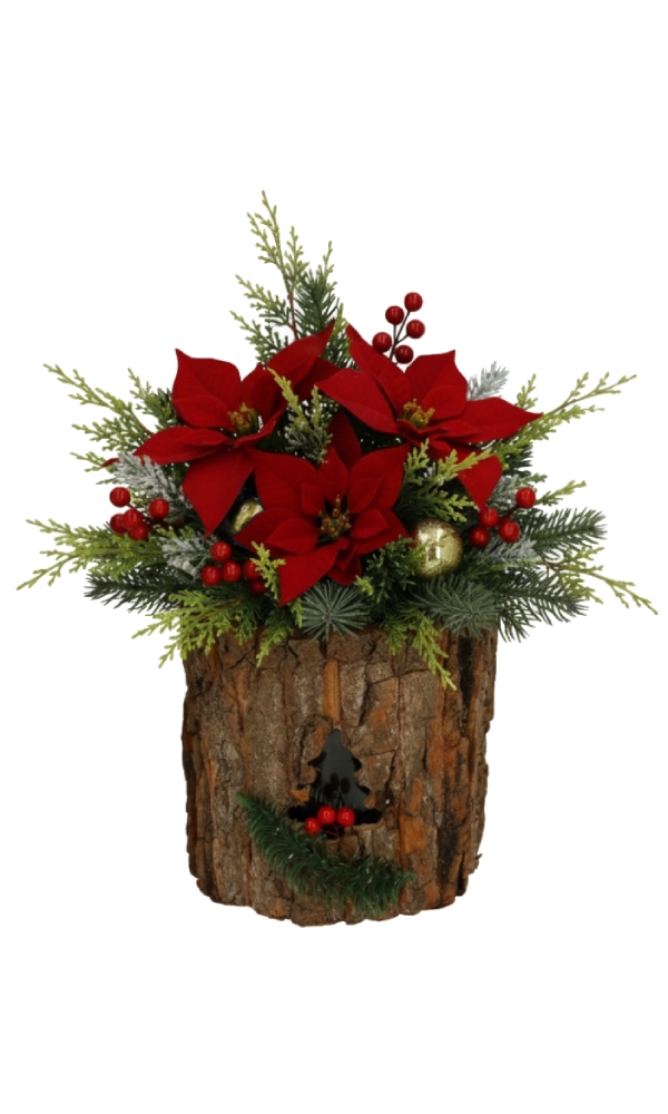 Kandelaar Wood Christmas Met Glazen kaarsenhouder 12cm x 15cm 12stuks