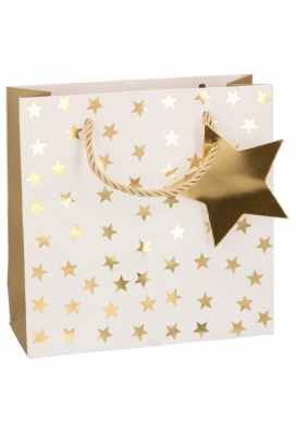 Kersttasjes Vierkant Metallic Gouden Sterren 17x6x17cm 10stuks.