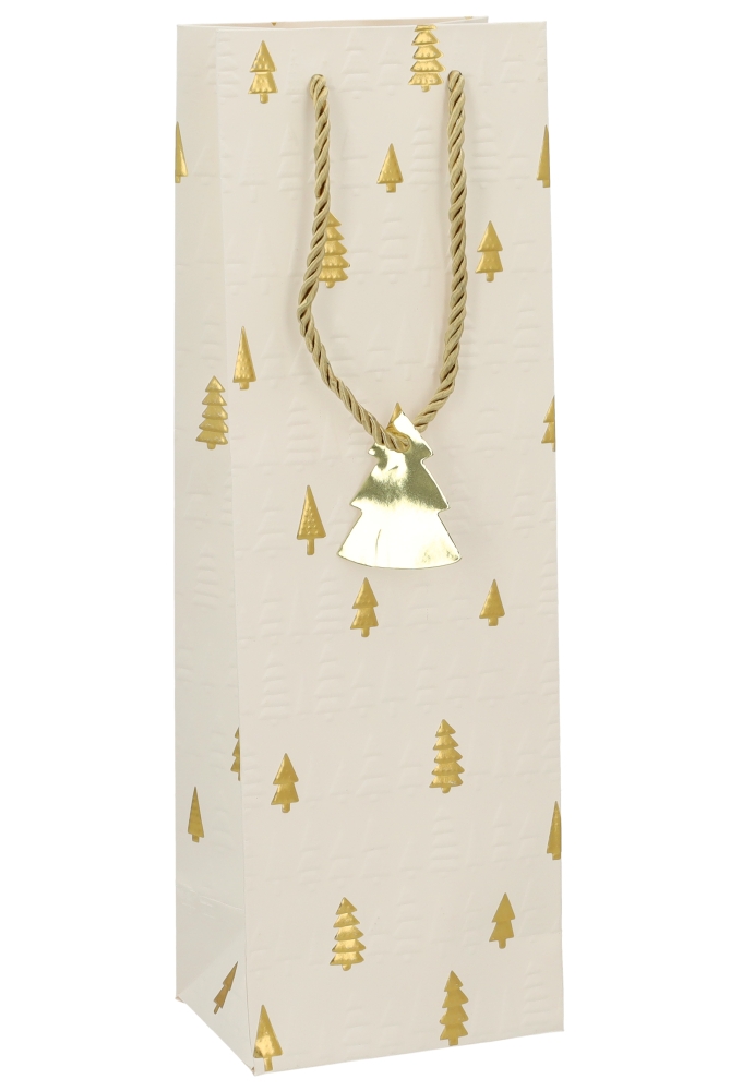 Kerst Wijntasjes 1 Fles Golden Trees 12.5x9x36.5cm 10stuks