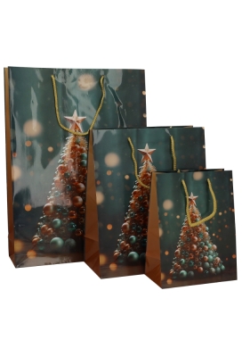 Kersttasjes Medium Golden Moments 18x10x23cm 12stuks