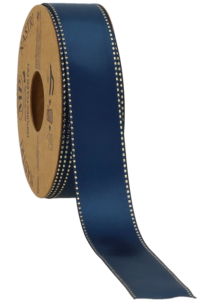 Kadolint Satijn Dubbel Recycled Pet Blauw & Goud 25mm x 20 meter