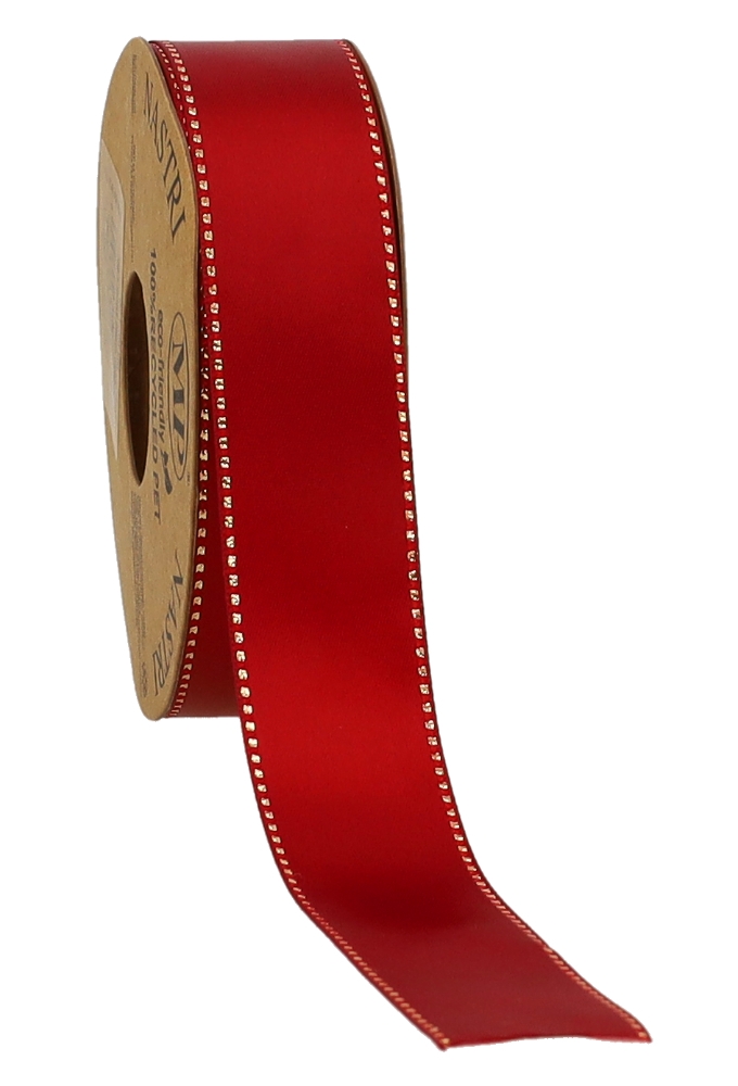 Kadolint Satijn Dubbel Recycled Pet Rood & Goud 25mm x 20 meter