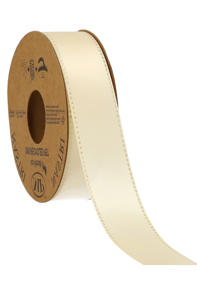 Kadolint Satijn Dubbel Recycled Pet Cream & Goud 25mm x 20 meter