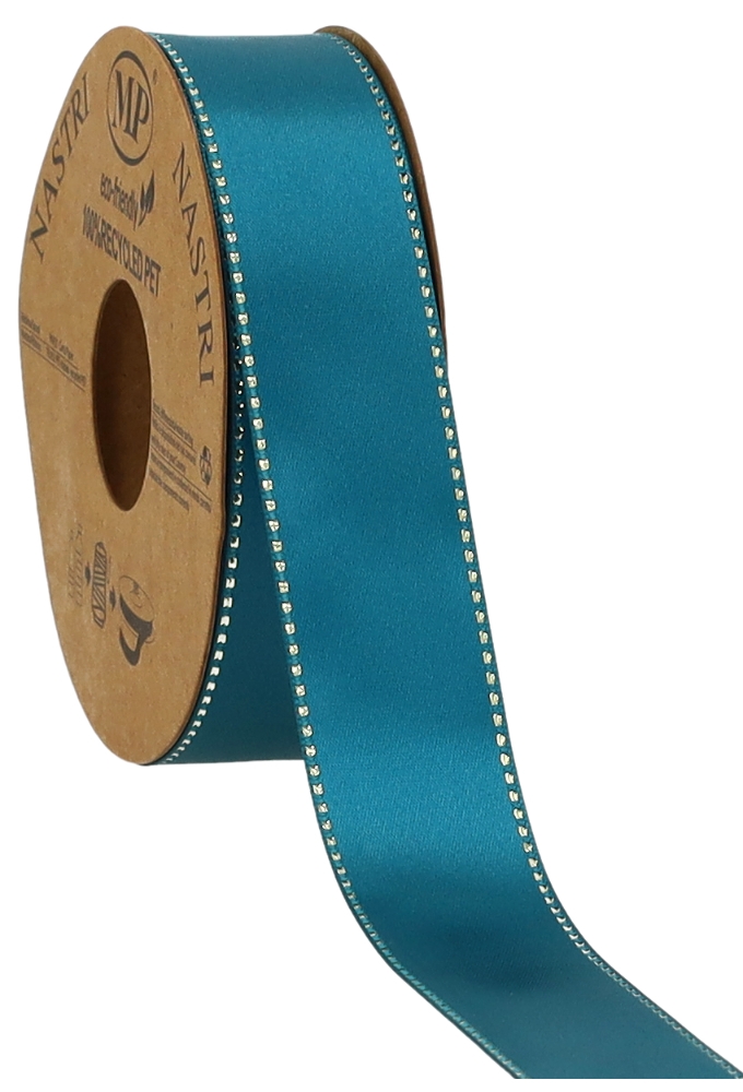 Kadolint Satijn Dubbel Recycled Pet Ocean & Goud 25mm x 20 meter