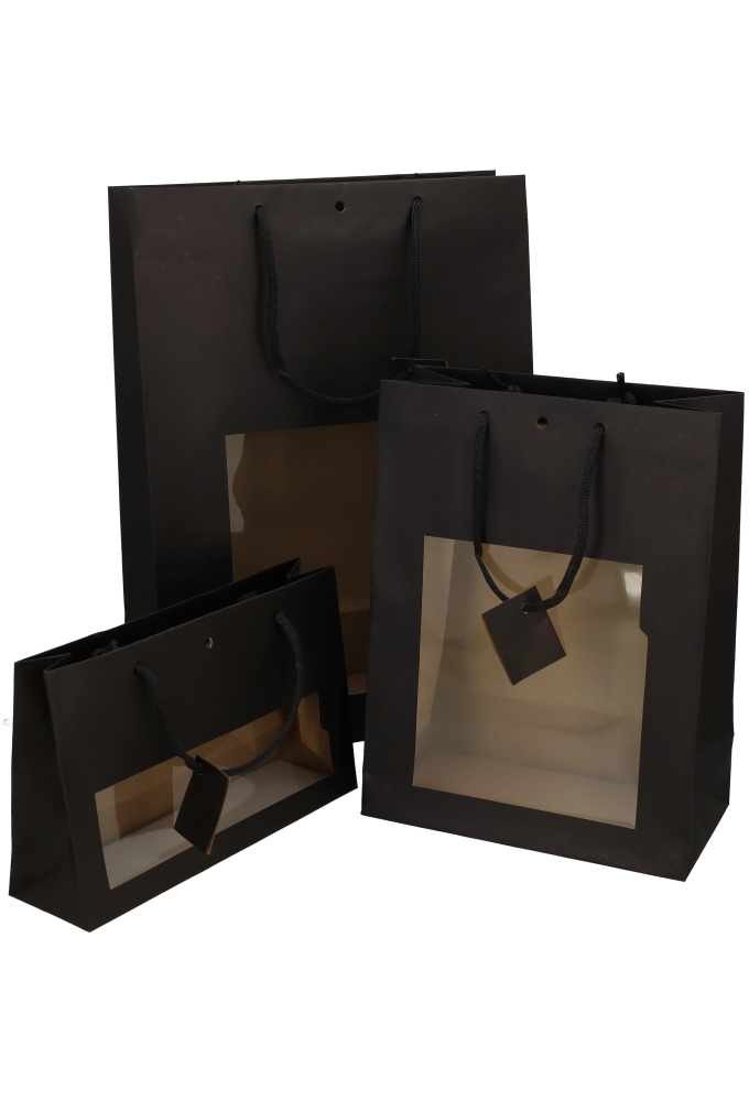 Kadotasjes Lenno Met Koord & Venster Zwart 25x13x33cm 10stuks