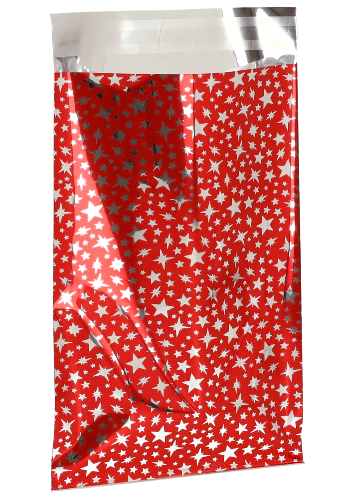 Kerstzakjes Folie Mita Rood & Little stars Plakstrip 12x18.5+3cm 100st