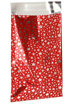 Kerstzakjes Folie Mita Rood & Little stars Plakstrip 15x23.5+3cm 100st