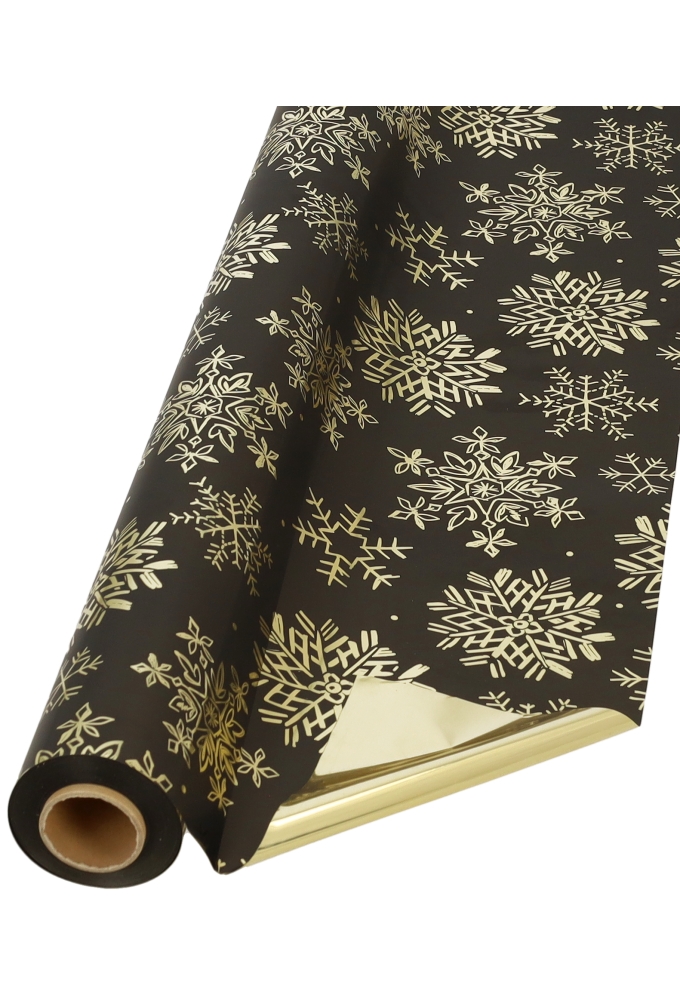 Cadeaufolie Metallic Black Met stars Snow flake 70 x 50meter