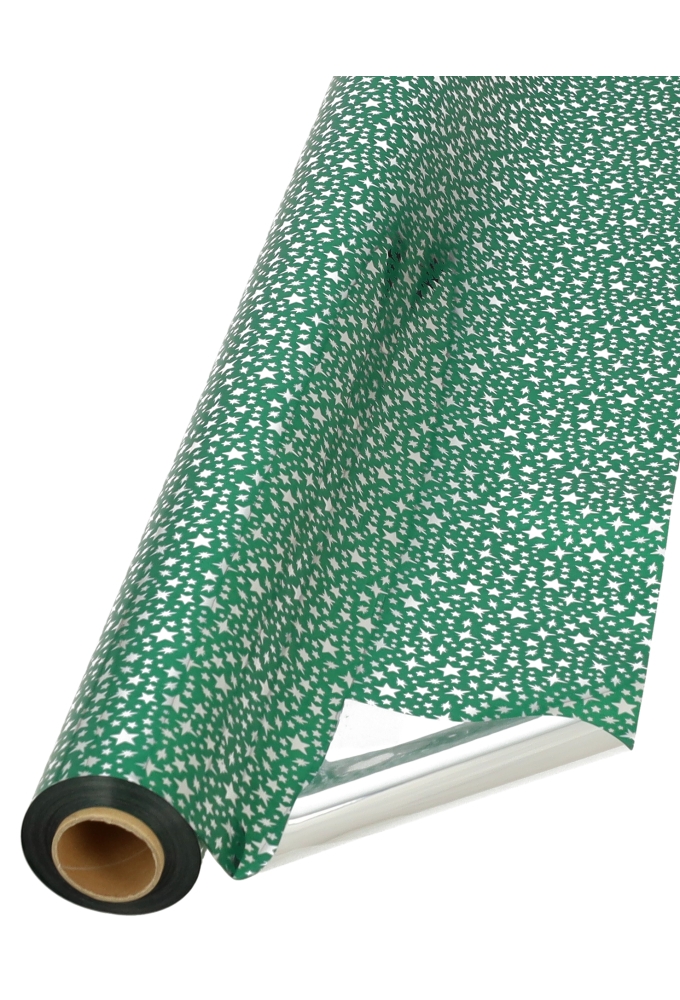 Kerstfolie Groen & Little stars 70cm x 50 meter