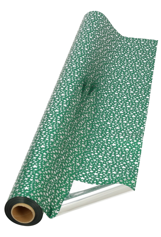 Kerstfolie Groen & Little stars 70cm x 50 meter