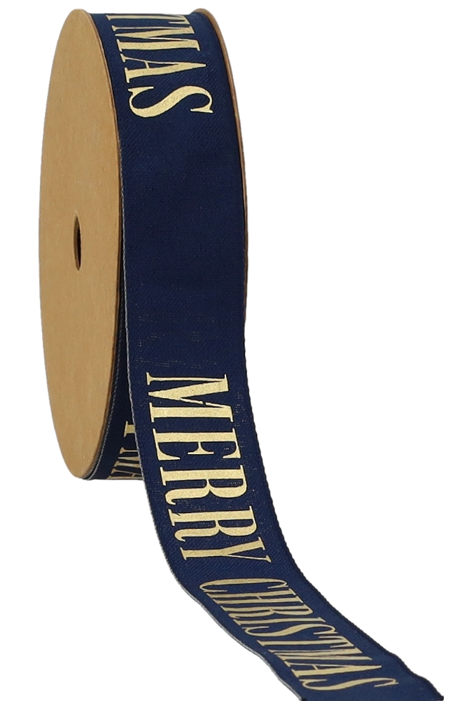Kadolint Merry Christmas Blauw & Goud 25mm x 10meter