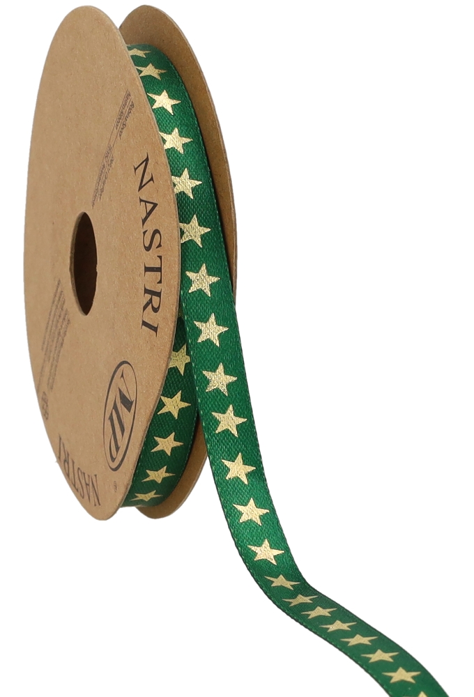 Kadolint Satijn Groen Stars Goud 10mm x 10meter