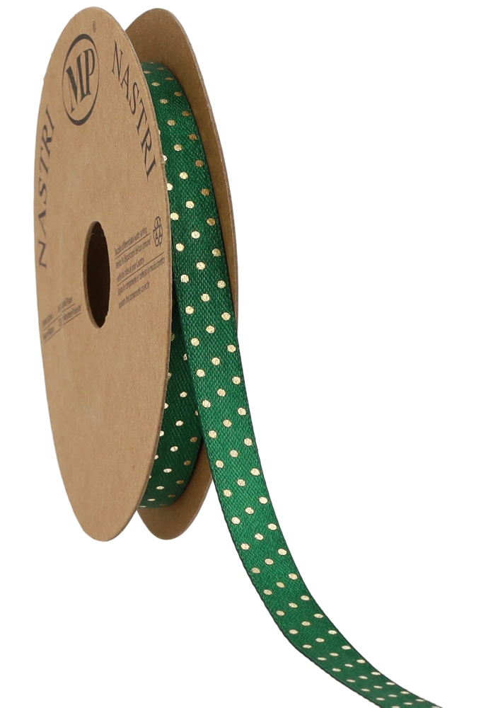 Kadolint Satijn Groen Dots Goud 10mm x 10meter