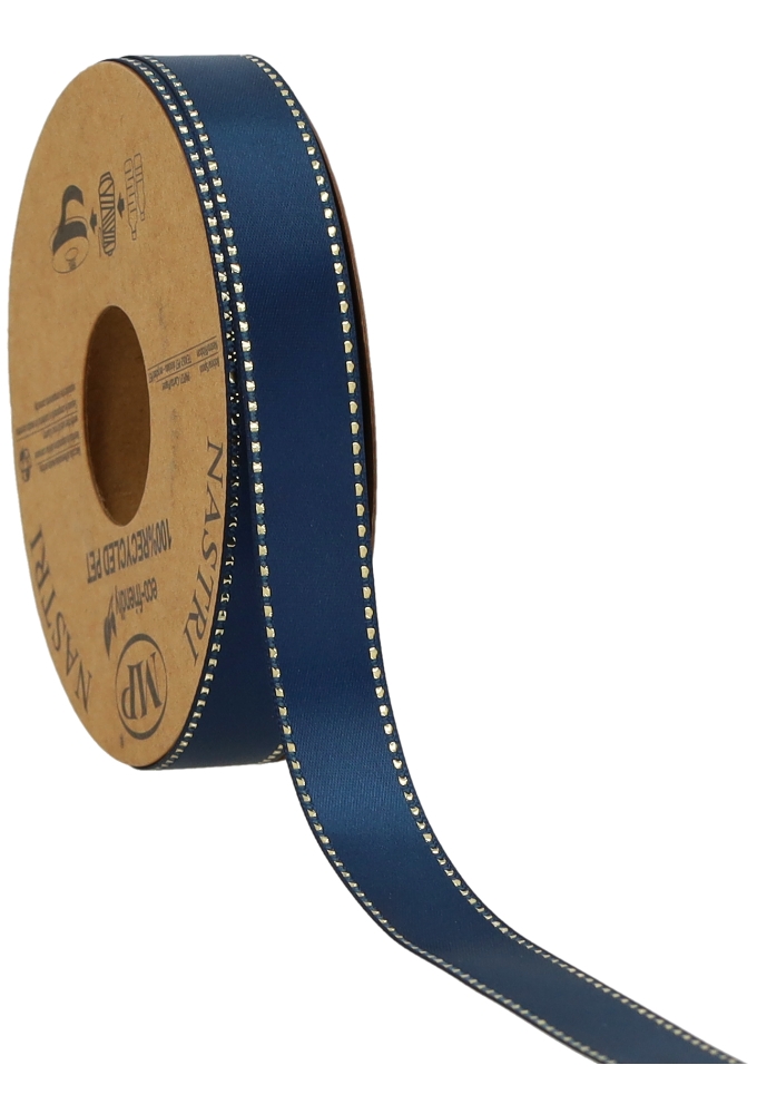 Kadolint Satijn Dubbel Recycled Pet Blauw & Goud 15mm x 20 meter