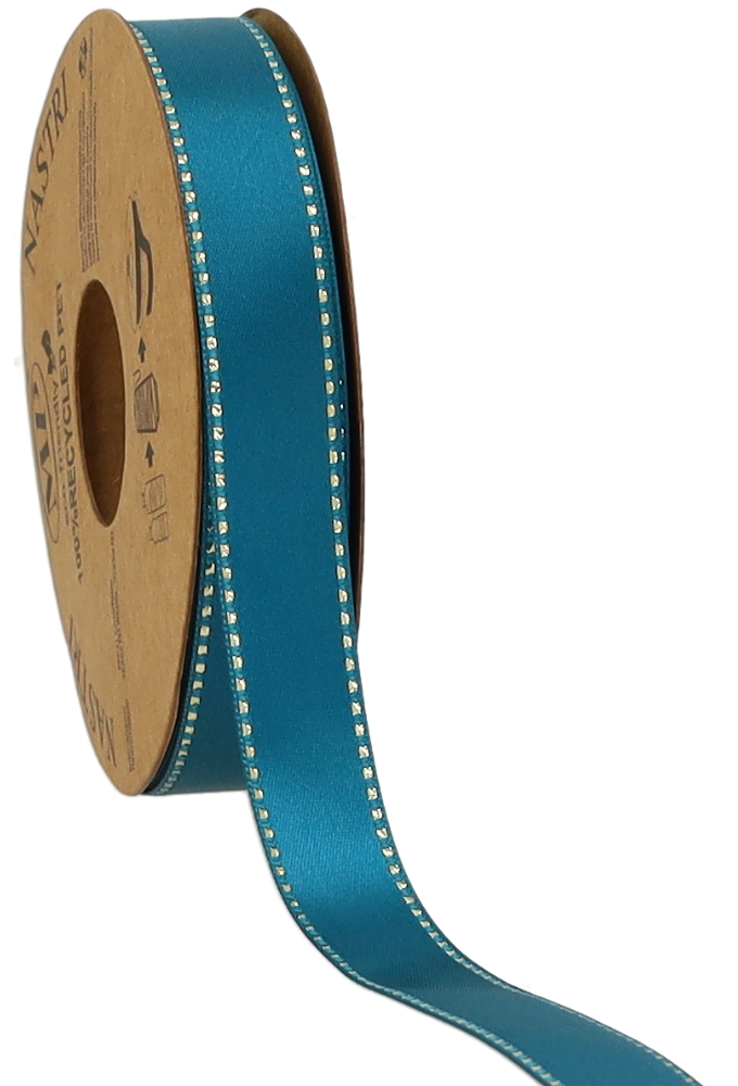 Kadolint Satijn Dubbel Recycled Pet Ocean & Goud 15mm x 20 meter