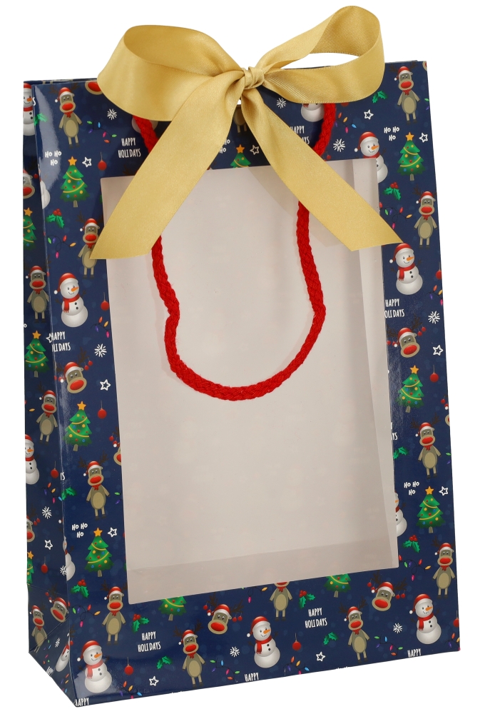 Kersttasjes Met Venster Happy Holidays Blauw FSC® 20x8x29cm 9st