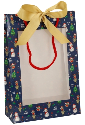 Kersttasjes Met Venster Happy Holidays Blauw FSC® 20x8x29cm 9st