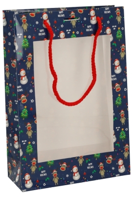 Kersttasjes Met Venster Happy Holidays Blauw FSC® 20x8x29cm 9st
