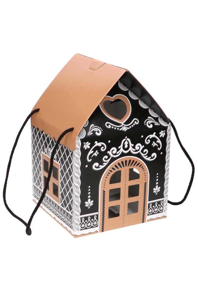 Geschenkdoos Huisje Kerst Zwart & Koord 20x20x18cm 19stuks