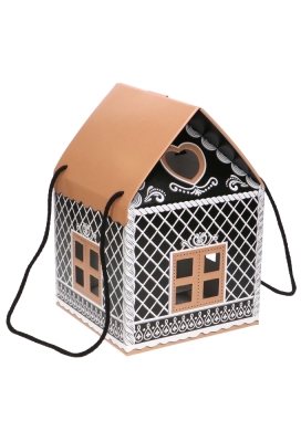 Geschenkdoos Huisje Kerst Zwart & Koord 20x20x18cm 19stuks