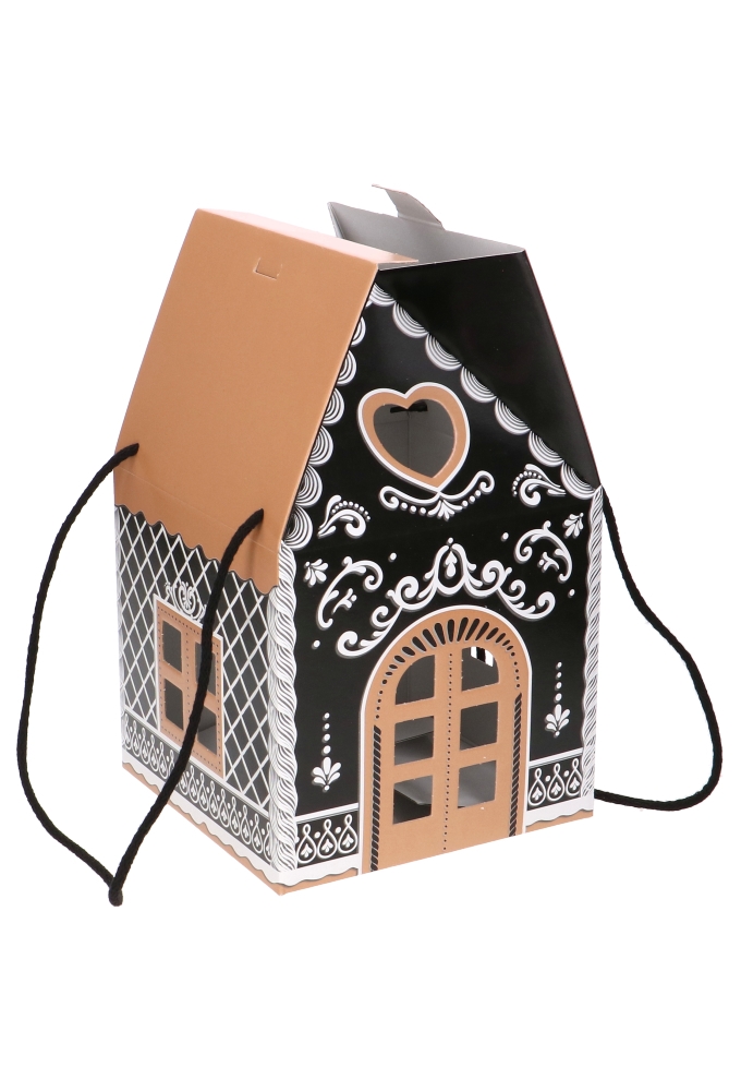 Geschenkdoos Huisje Kerst Zwart & Koord 20x20x18cm 19stuks