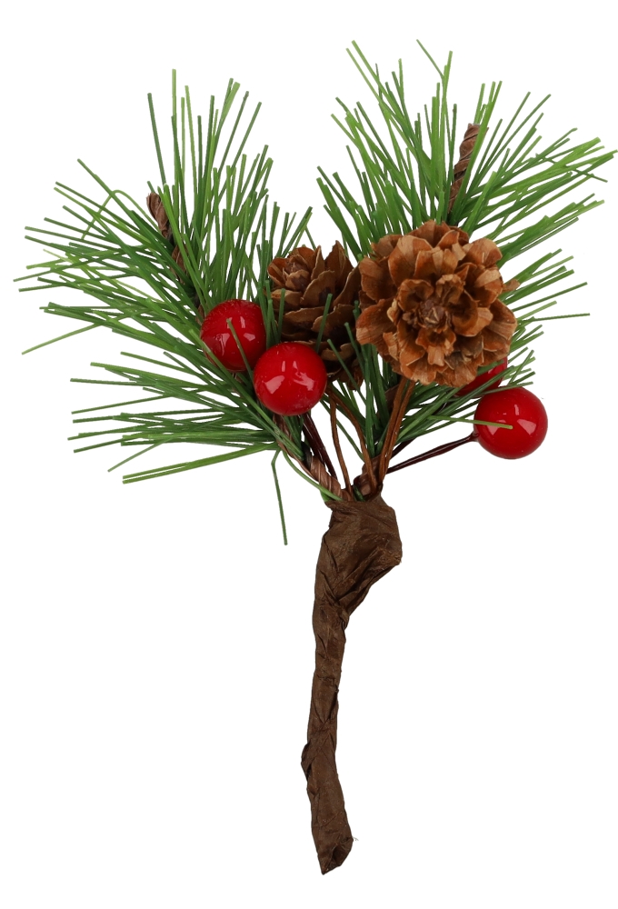 Kado Decoratie Dennenappeltje met Eikeltjes en besje 13cm 6stuks