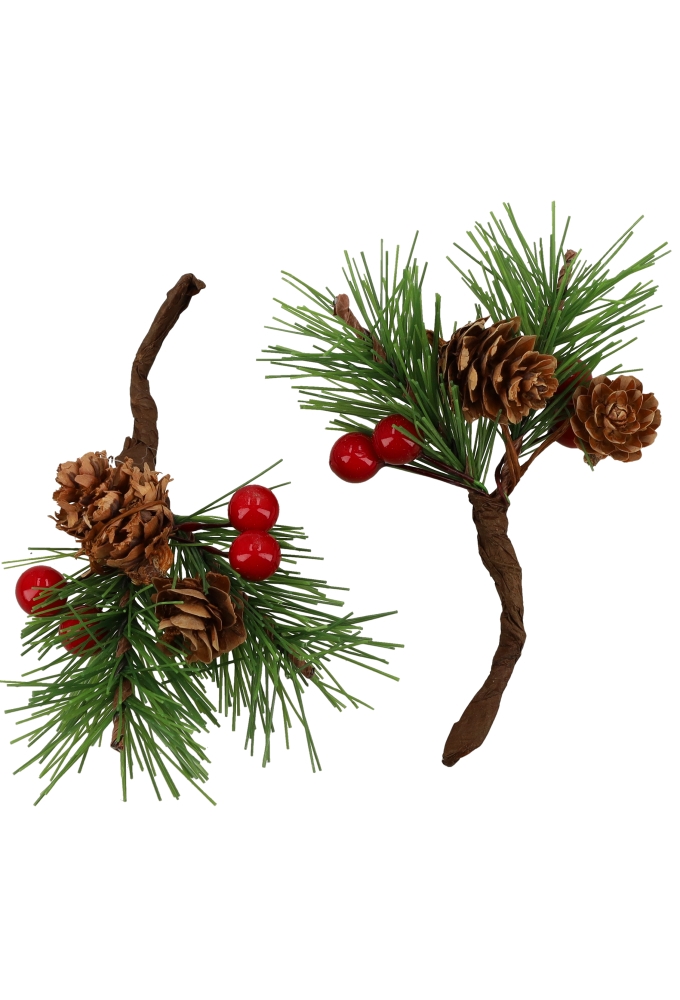 Kado Decoratie Dennenappeltje met Eikeltjes en besje 13cm 6stuks