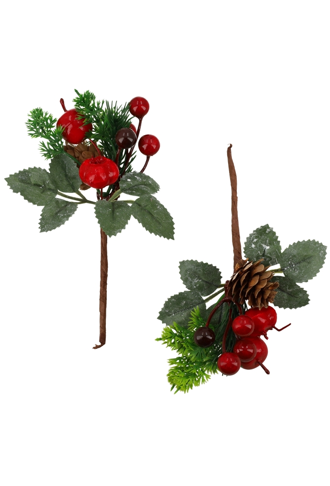 Kado Decoratie Wintertak Met Besjes & Dennenappels 15cm 12stuks