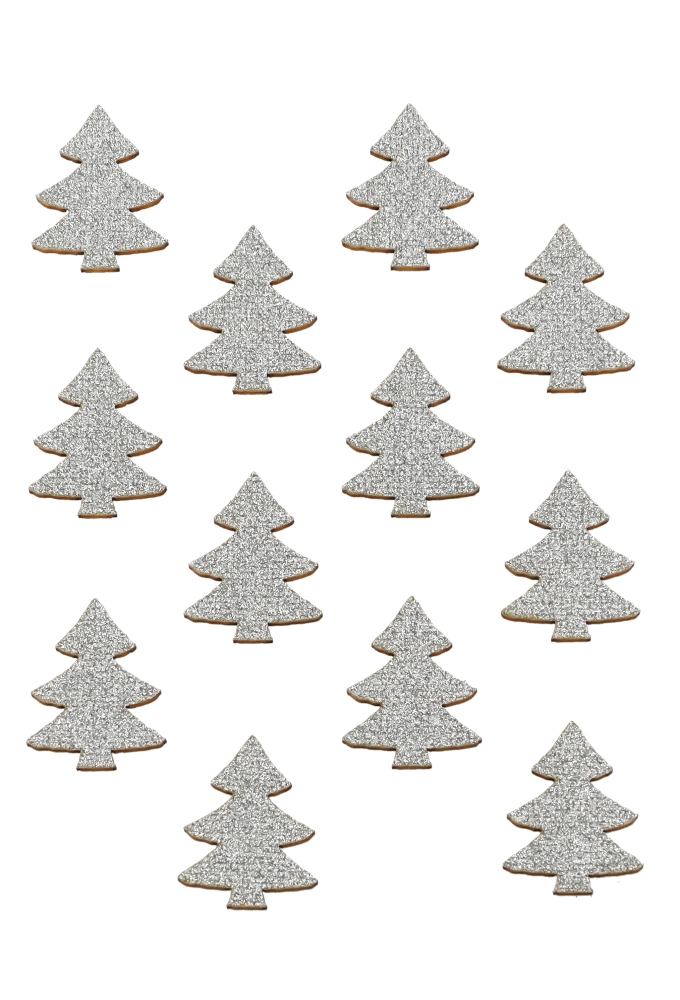 Kado Sticker Hout Kerstboom Zilver 22x20mm 12stuks