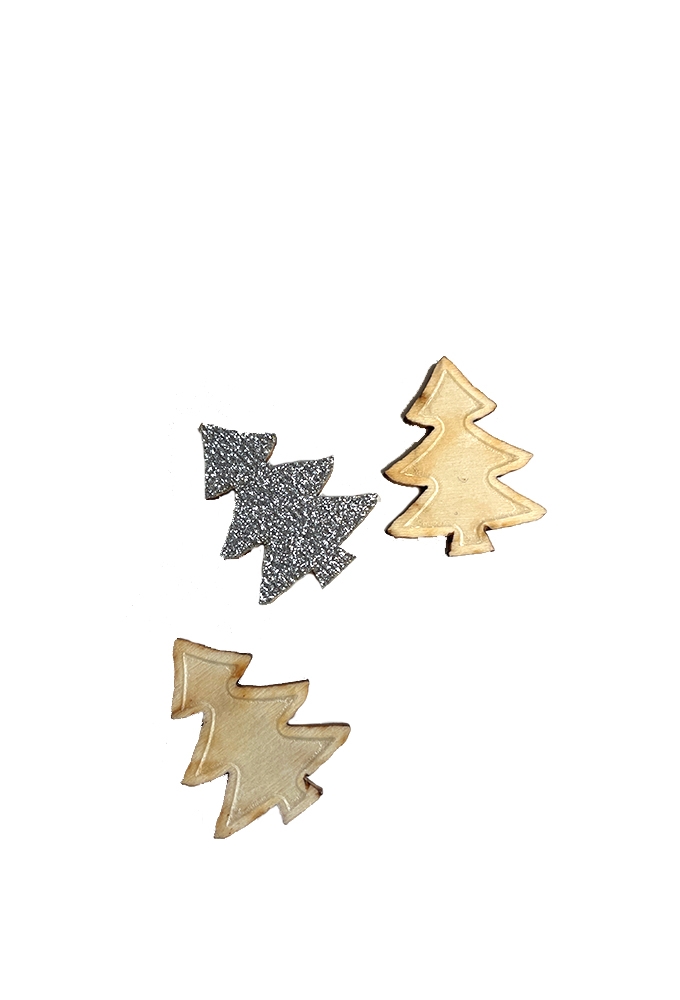 Kado Sticker Hout Kerstboom Zilver 22x20mm 12stuks