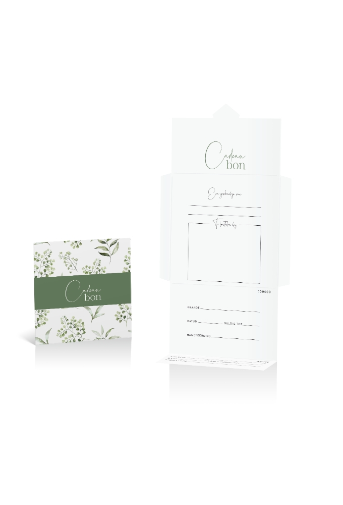 Kadobon + Cadeau Envelop Carrera Green leaves 12x12x1.5cm 10stuks