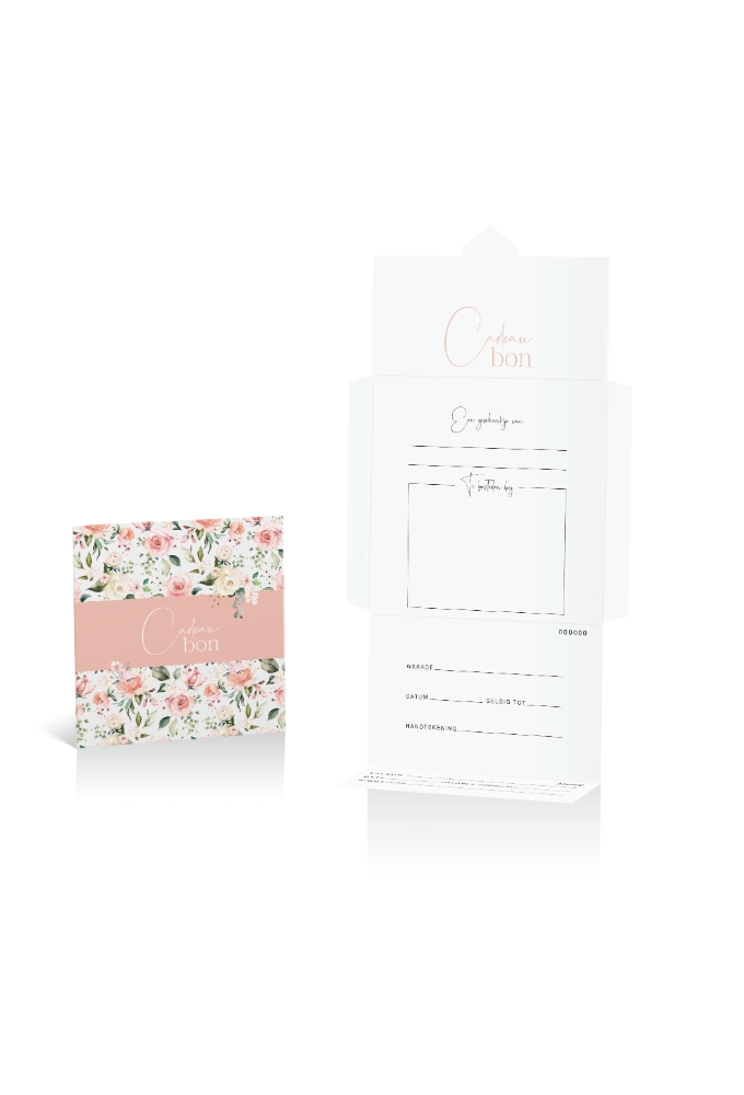 Kadobon + Cadeau Envelop Carrera Pink roses 12x12x1.5cm 10stuks