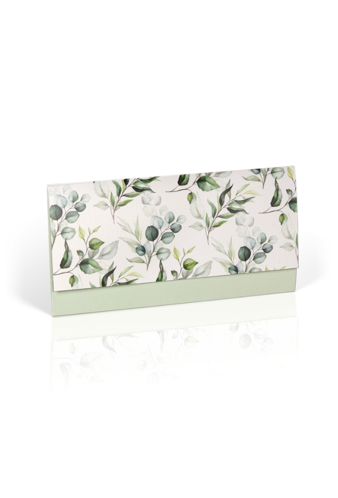 Kadobon + Cadeau Envelop Green leaves 21.5x10.5cm 10 stuks
