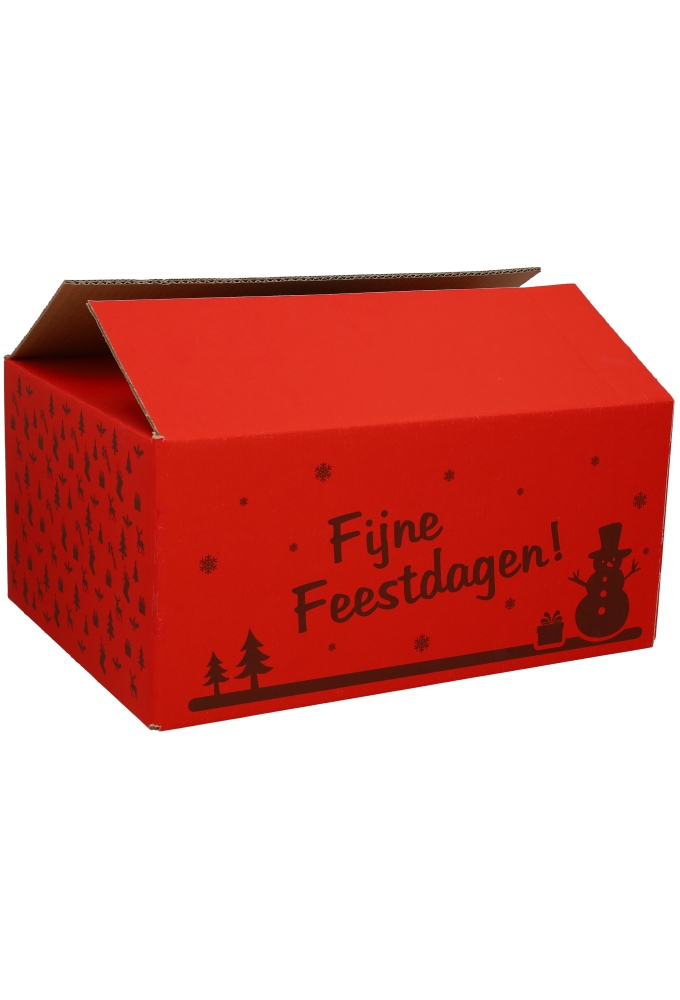 Geschenkdoos Rood Fijne Feestdagen 38x28x17.5cm 15stuks