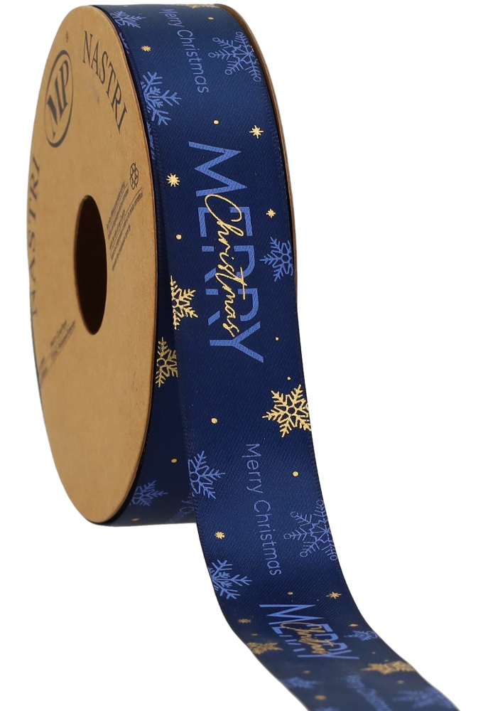 Kadolint Merry Christmas Blauw & Goud Snow 25mm x 10meter