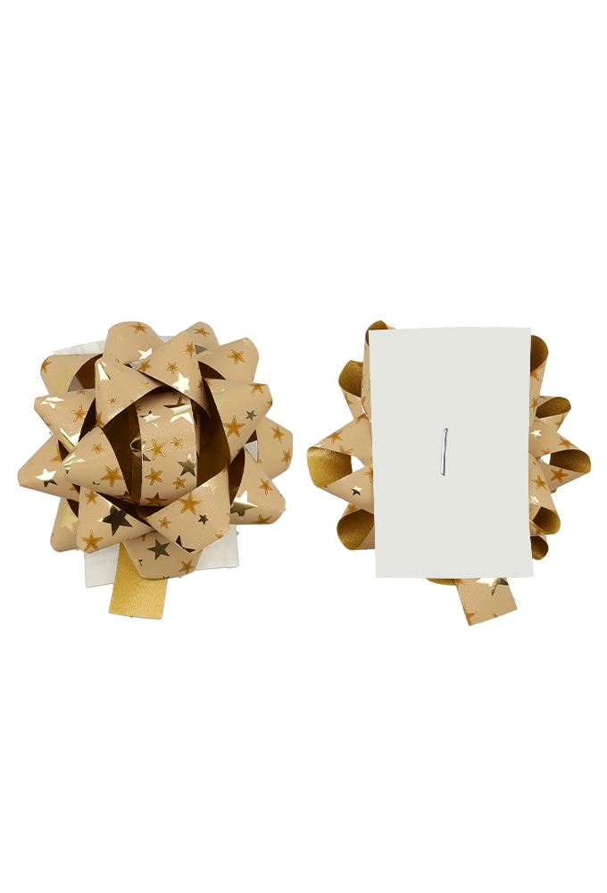 Kerst Mini Bows Strik Rond 50mm Mat Goud Stars Metallic & Plakker 50st