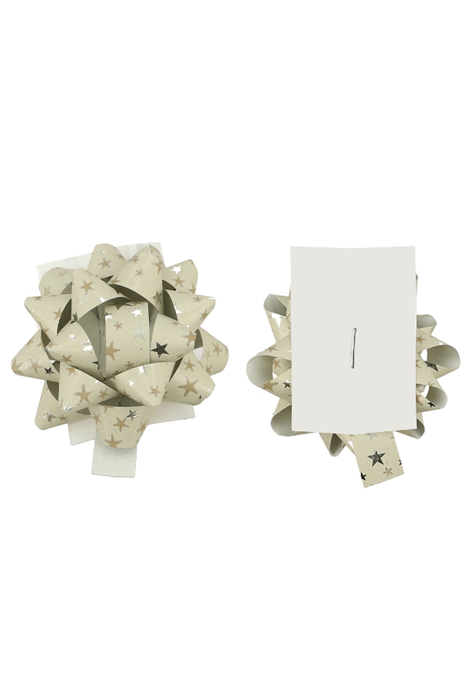 Kerst Mini Bows Strik Rond 50mm Mat Beige Stars Metallic Plakker 50st
