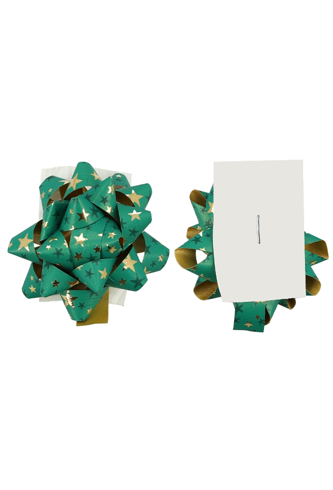 Kerst Mini Bows Strik Rond 50mm Mat Groen Stars Metallic Plakker 50st