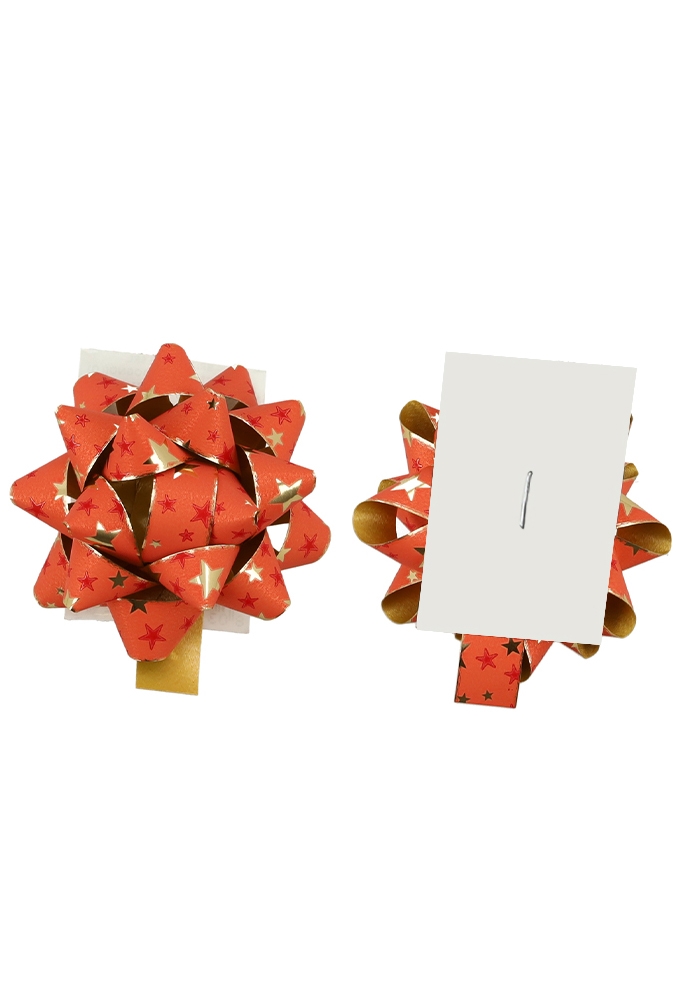 Kerst Mini Bows Strik Rond 50mm Mat Rood Stars Metallic & Plakker 50st