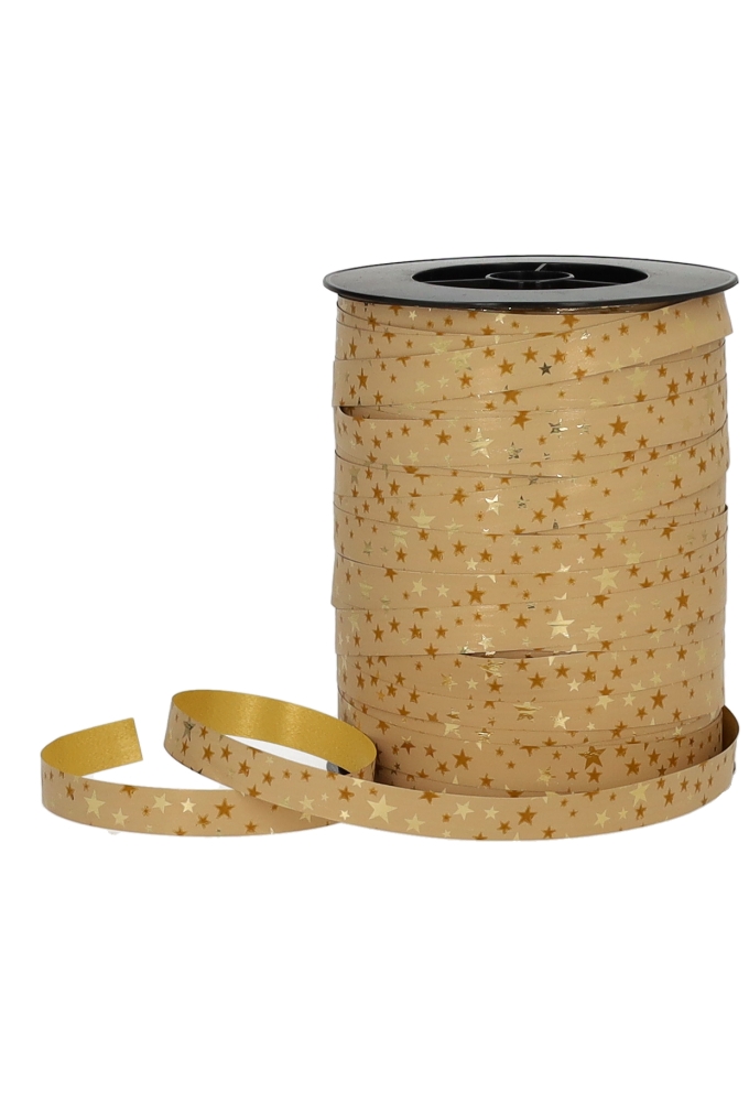 Kerst Krullint Mat Goud Stars Goud Metallic 10mm x 250meter 