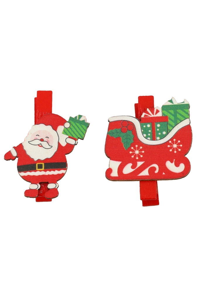 Houten Decoratie Sneeuwman & Slee & Knijper 3x4.5cm 6stuks