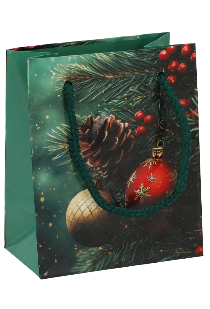 Kersttasjes Klein Pine & Berries 11x6.5x14.5cm 12stuks