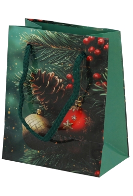 Kersttasjes Klein Pine & Berries 11x6.5x14.5cm 12stuks