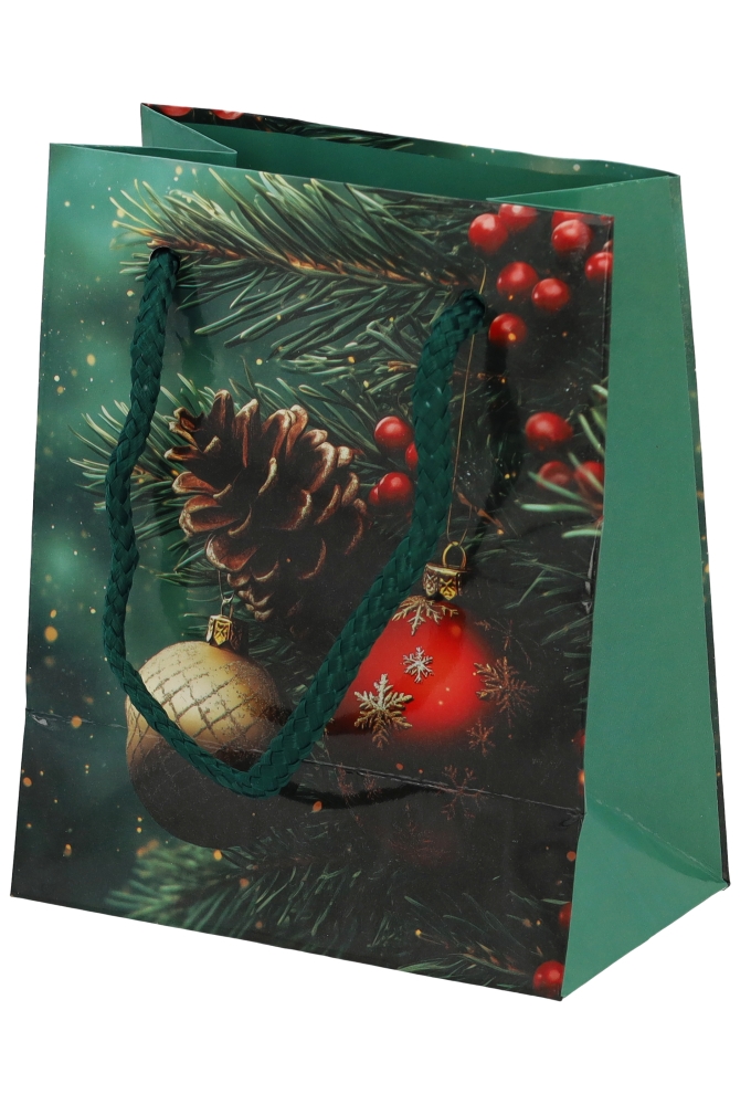 Kersttasjes Klein Pine & Berries 11x6.5x14.5cm 12stuks