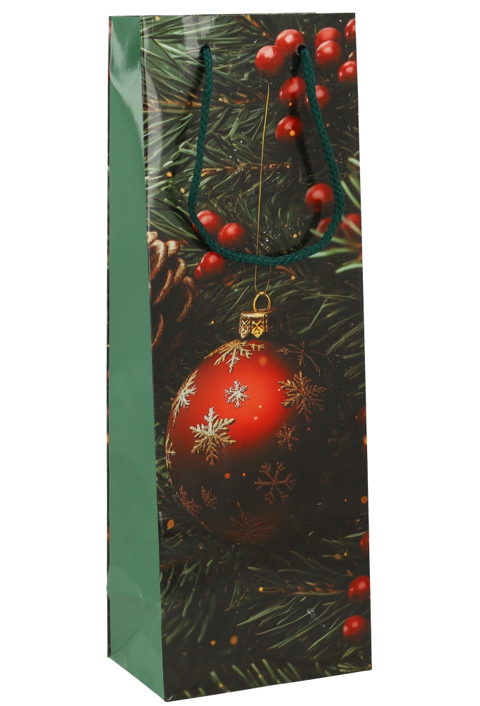 Kerst Wijntasjes 1 Fles Pine & Berries 12.5x9x36.5cm 12stuks