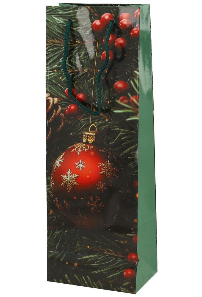 Kerst Wijntasjes 1 Fles Pine & Berries 12.5x9x36.5cm 12stuks