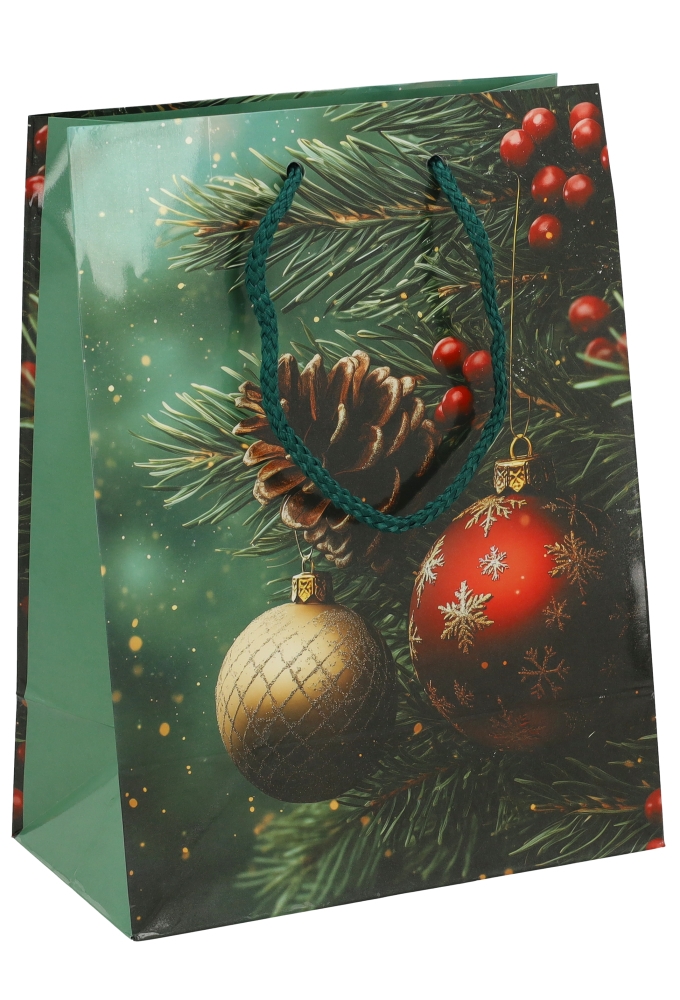 Kersttasjes Medium Pine & Berries 18x10x23cm 12stuks
